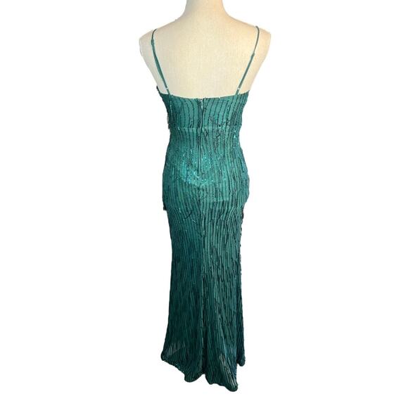 City studio green sequin fringe v-neck gown formal prom emerald - Picture 5 of 8